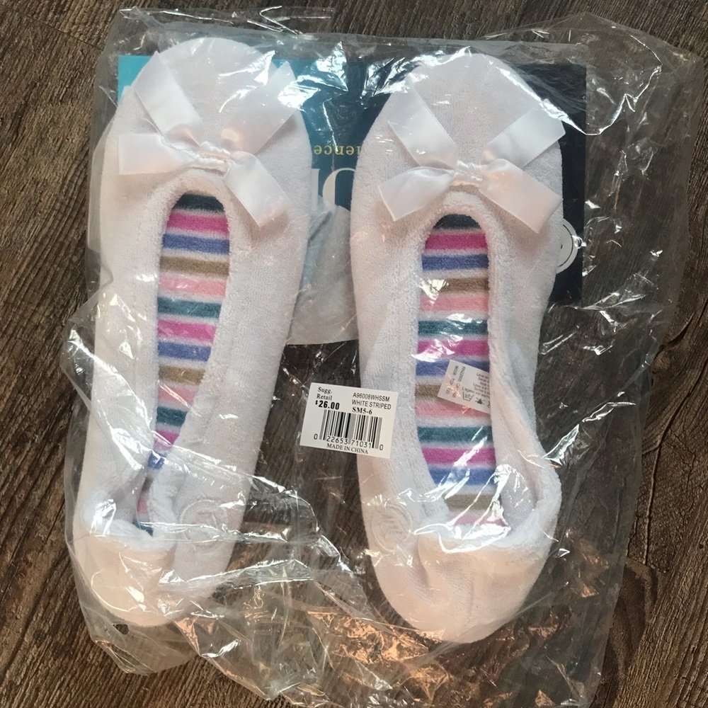 Isotoner Terry Ballerina Slippers in White